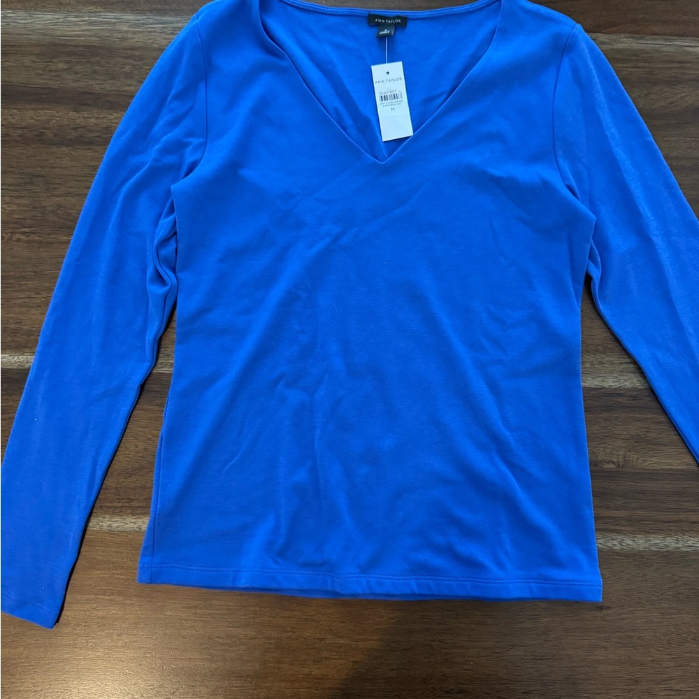 Ann Taylor Royal Blue V-Neck Blouse